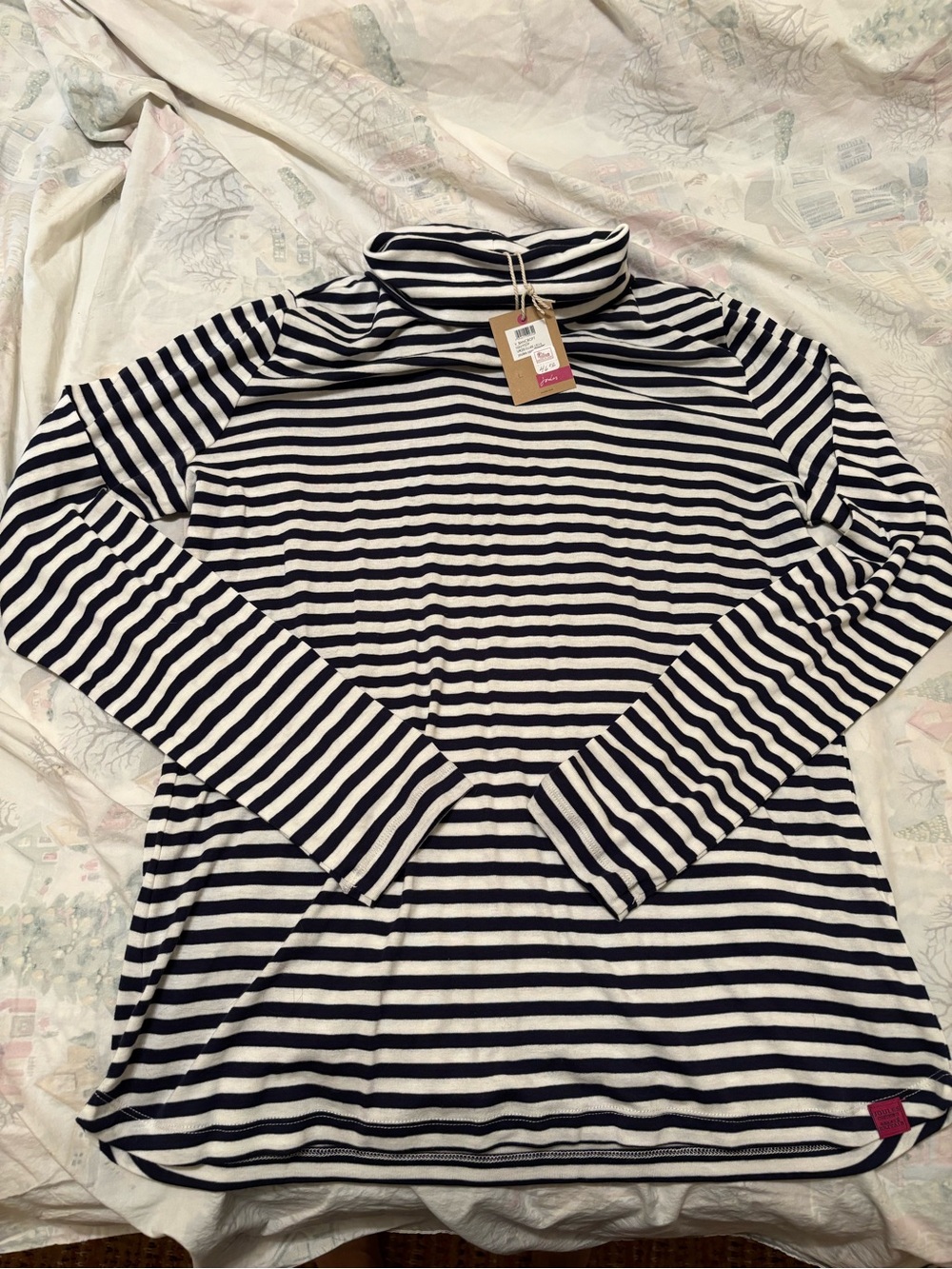 Women's Navy & White Striped Turtleneck Top